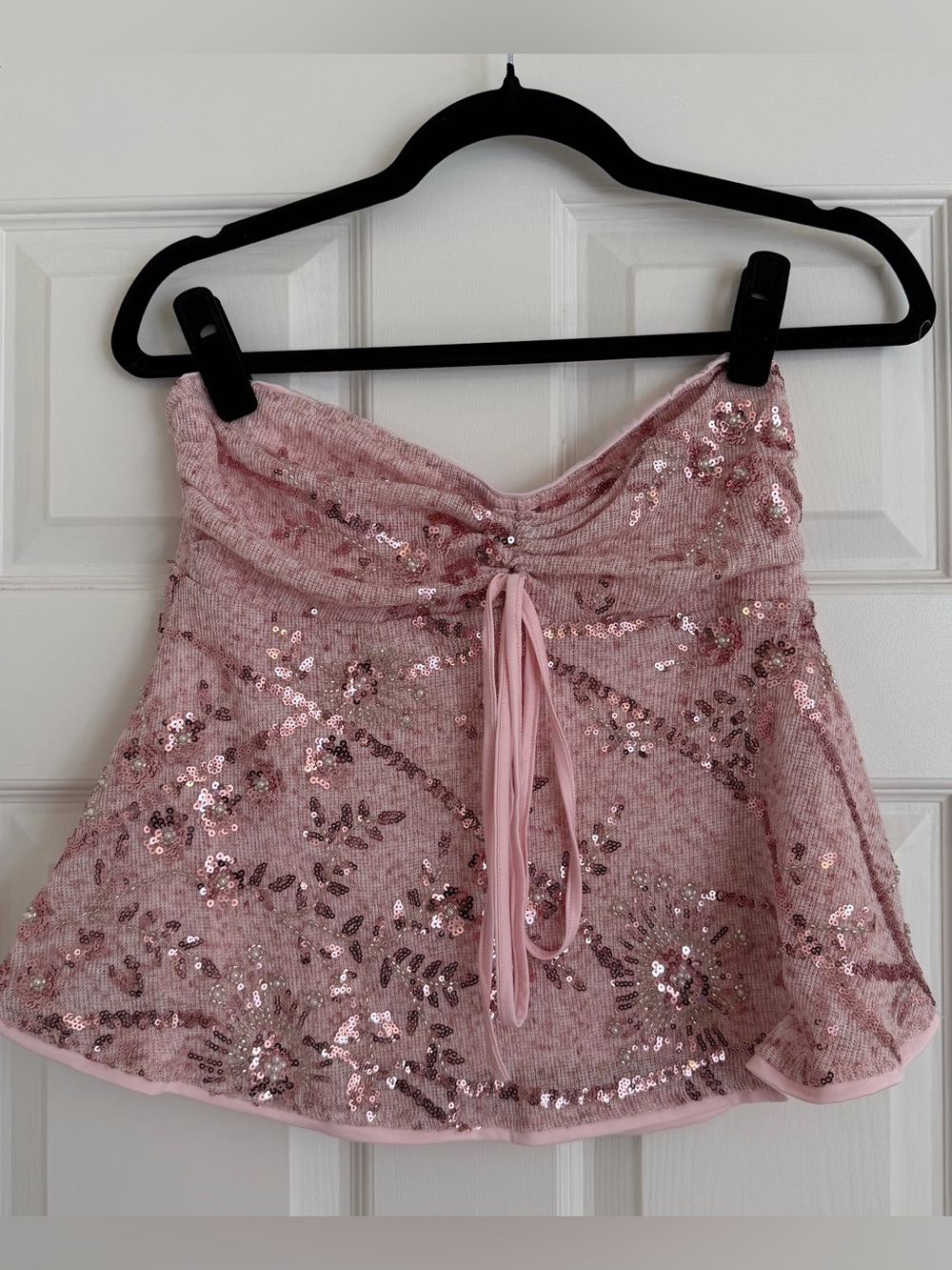 SHEIN Pink Sequin Floral Embellished Strapless Tube Top Size L